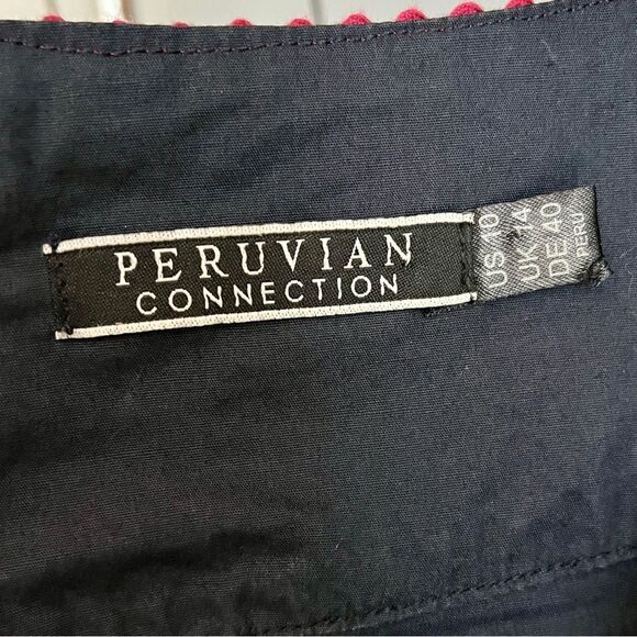 Peruvian Connection Embroidered Cap Sleeve Dark Navy Blouse size 10 - Picture 5 of 6